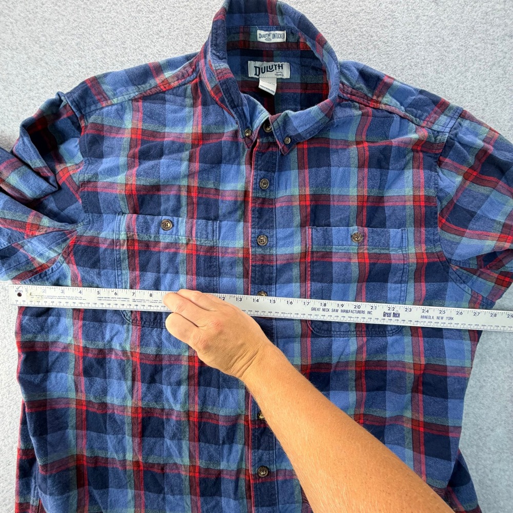 Duluth Trading Co Untucked Flannel Shirt Mens 2XL Tall Relaxed Fit Blue Plaid - Picture 5 of 7
